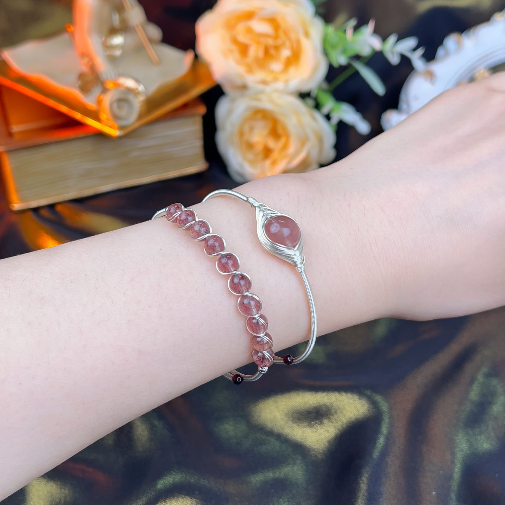 夏日缤纷手工原创 叠戴双链 石榴石草莓晶海蓝宝青金石黄虎眼