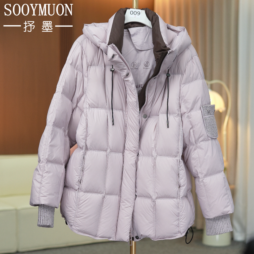 SOOYMUON/抒墨009女装拉链冬季胖mm加厚羽绒服保暖连帽加厚长袖