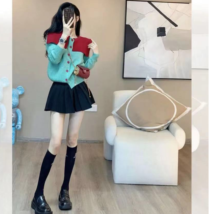 秋冬甜美软糯毛衣女新款拼色毛衣