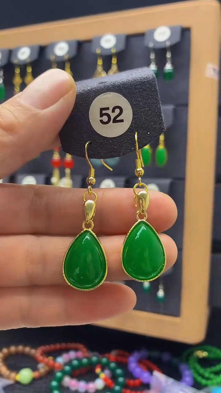 【闪购商品】玛瑙/玉髓耳坠银S925镀金镶嵌052