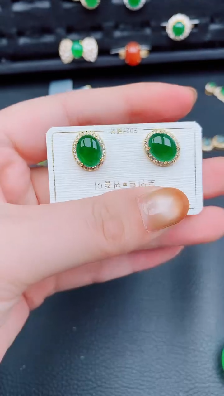 【闪购商品】翡翠耳饰银S925镶嵌天然a货翡翠378