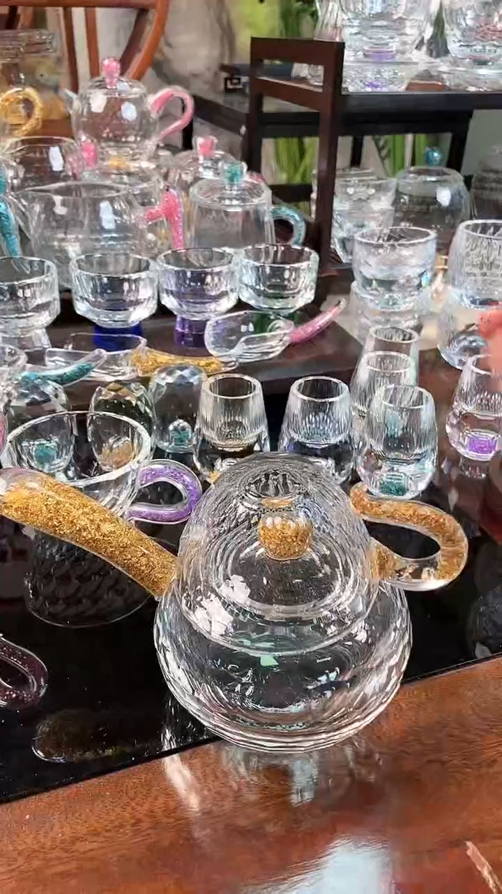 【闪购商品】玺宴水晶侧把壶金箔+75毫升咖啡杯金箔