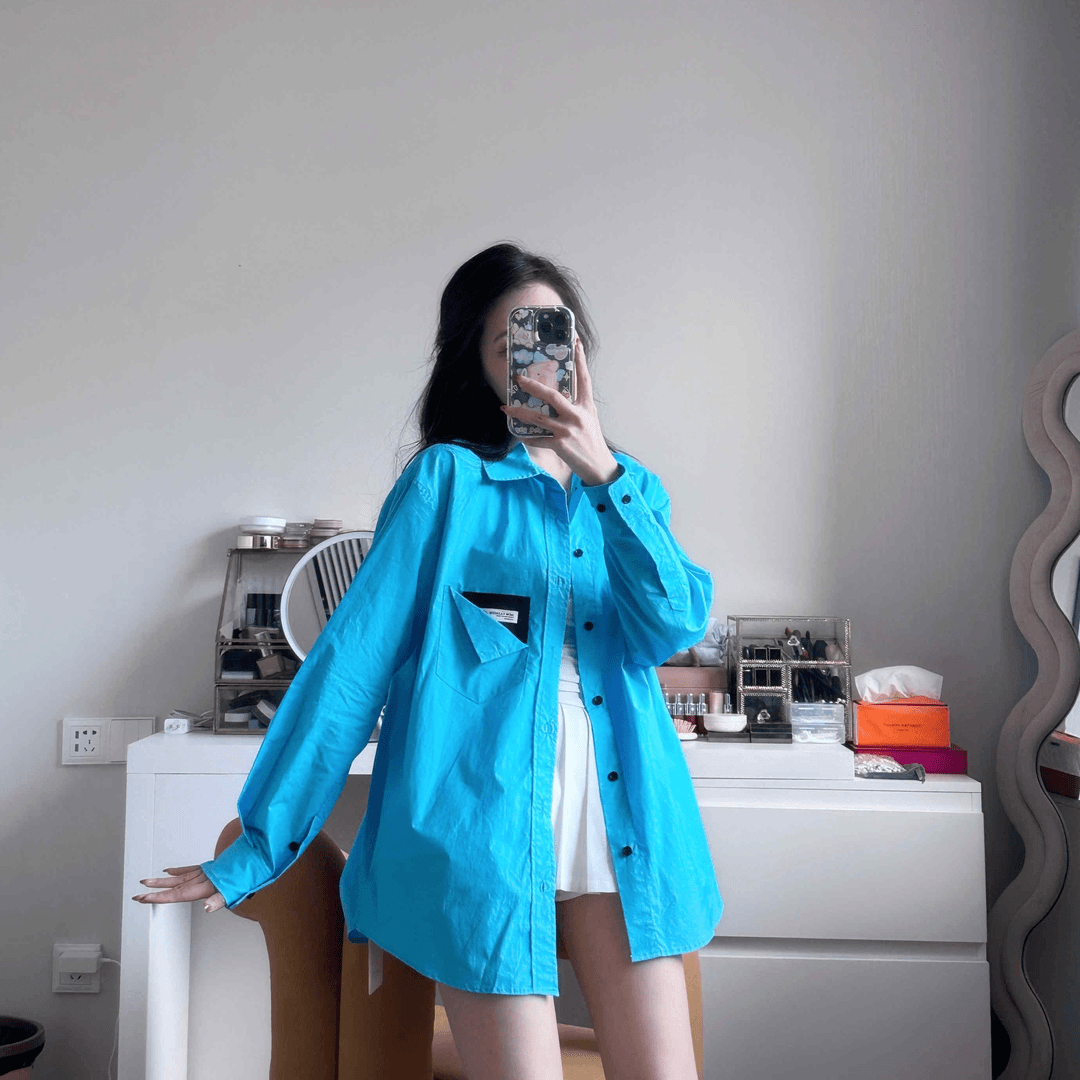 【雅乔定制】蓝色衬衣女外穿宽松休闲百搭长袖衬衫DYJF-23043236