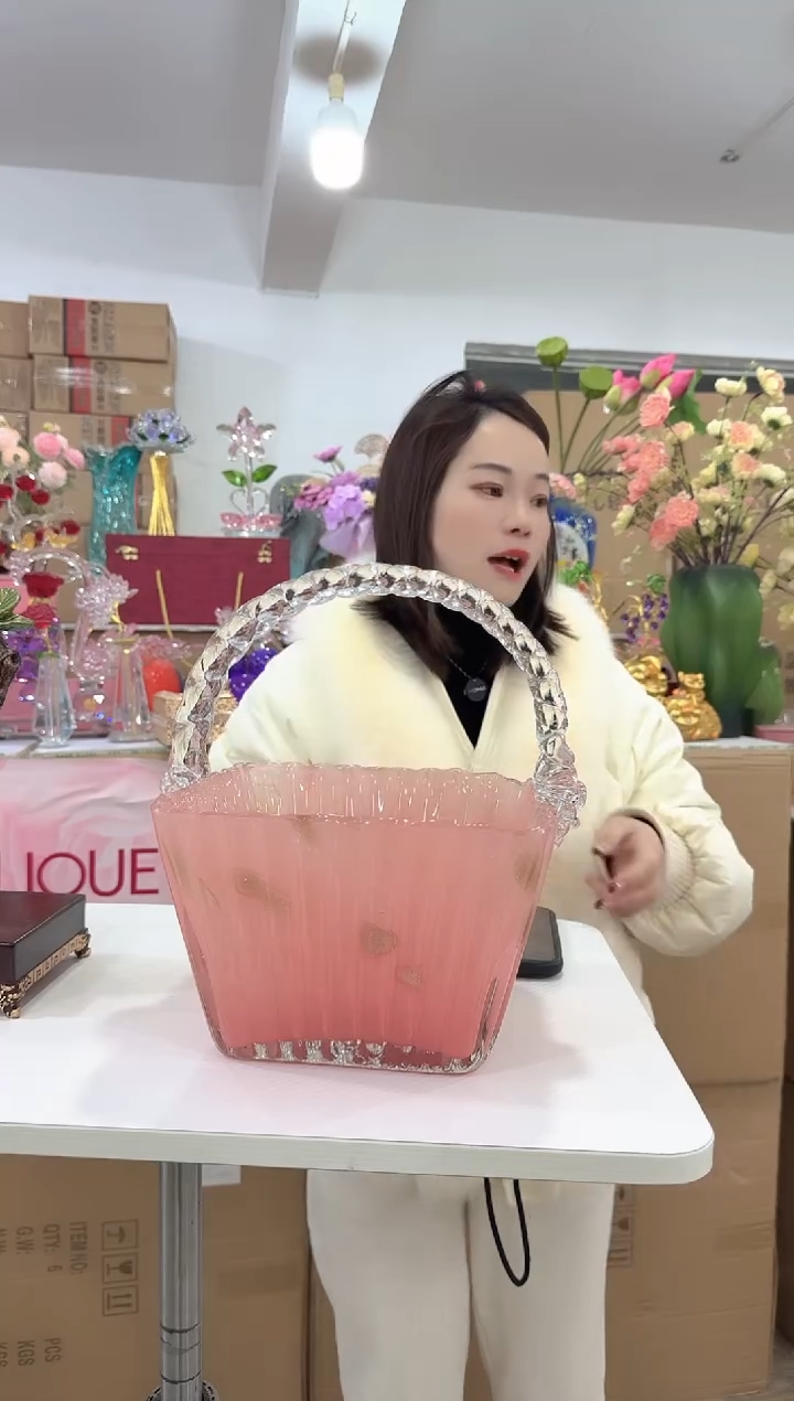 【闪购商品】无铅玻璃甄选花器-j-早38 方形新款提篮