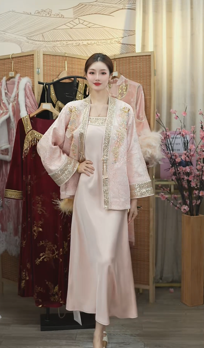 微岚熙2025秋季新款中国风古风飘逸日常粉色套装WW（6936+6956）