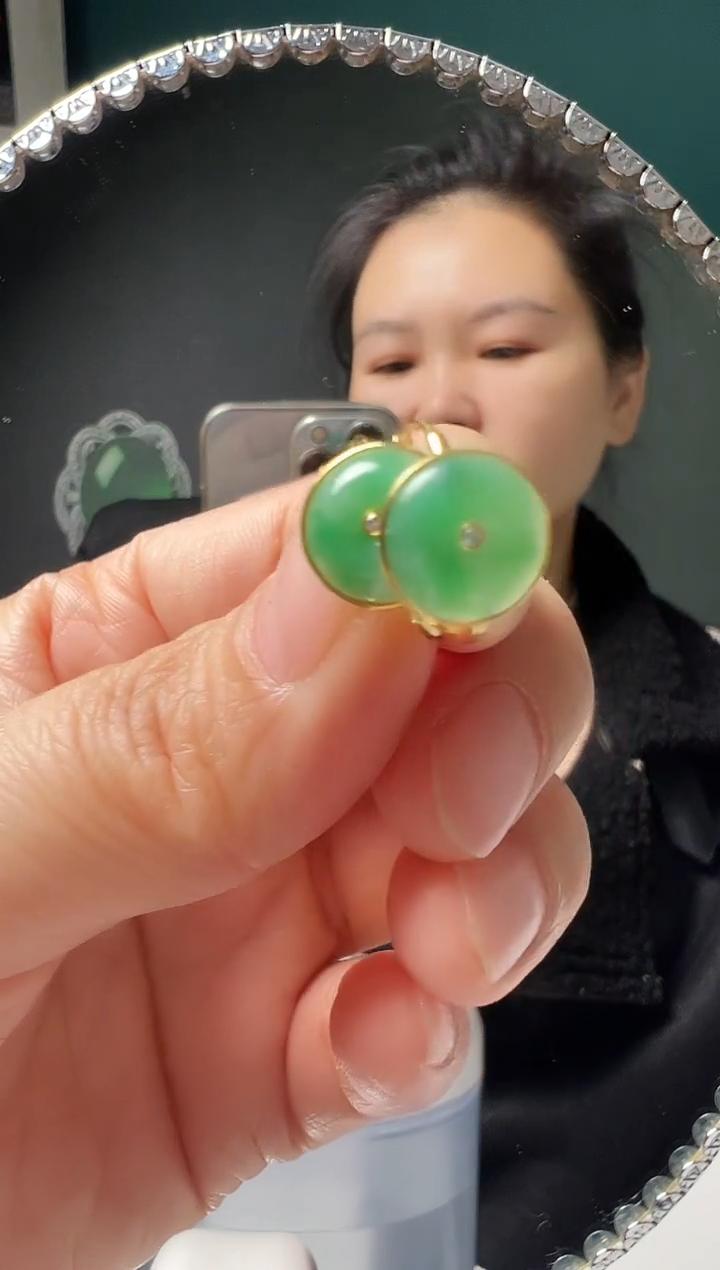 18K金镶嵌翡翠耳饰小*金001