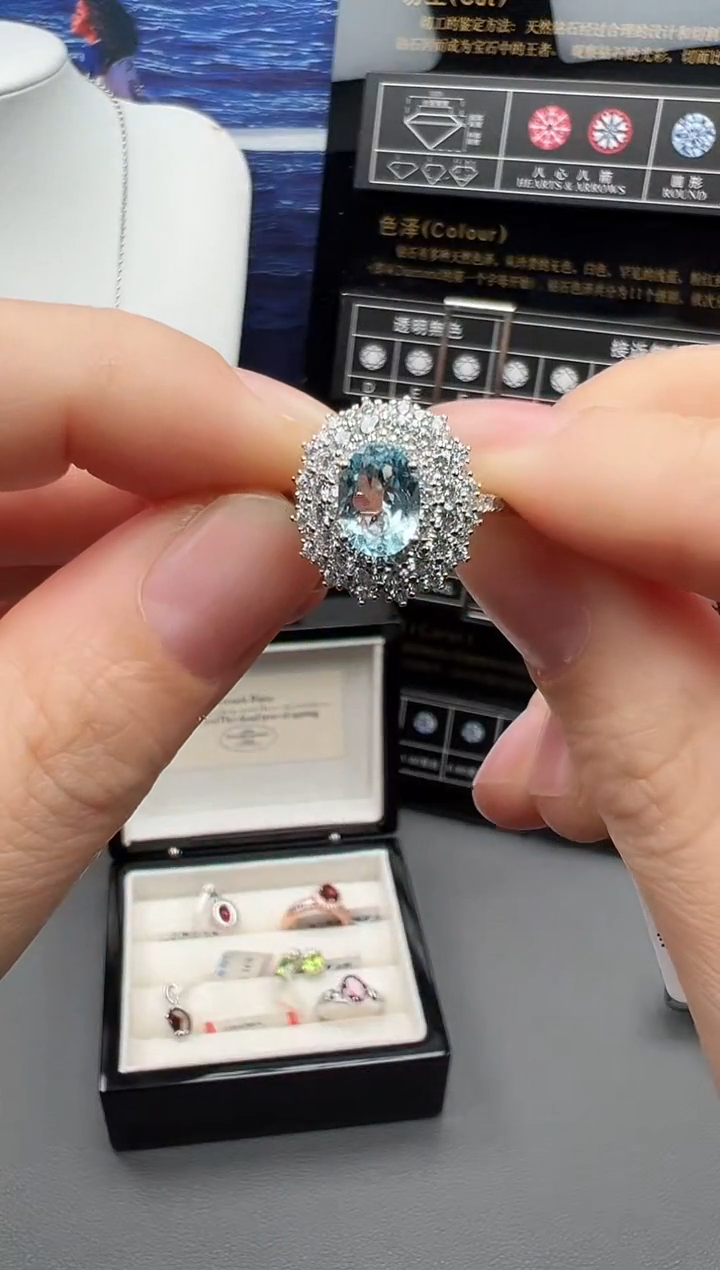 银S925镶嵌戒圈海蓝宝石22