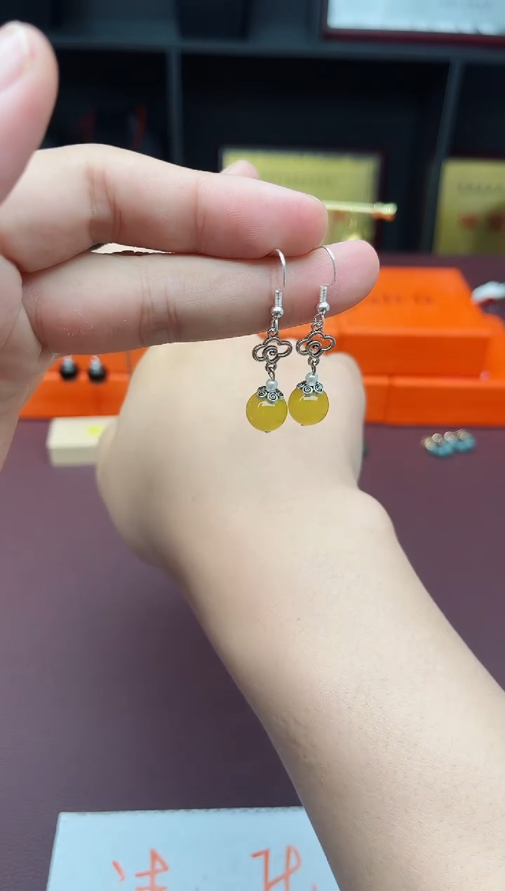 玛瑙/玉髓耳环银S925镶嵌702000