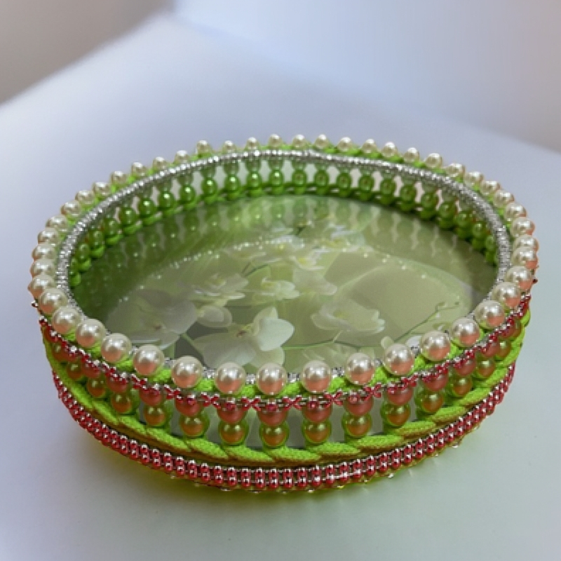 手工编织渐变色茶盘水果盘直径20厘米