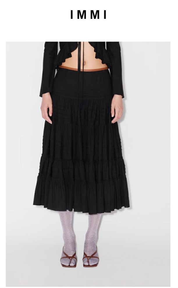 【刘彤推荐】IMMI25夏季新品麻感多层抽褶半身裙