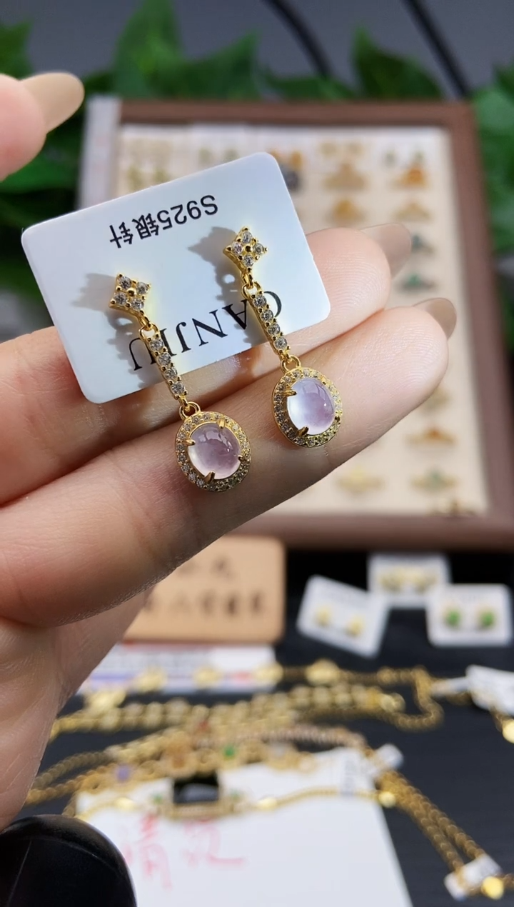 银S925镶嵌翡翠耳饰12