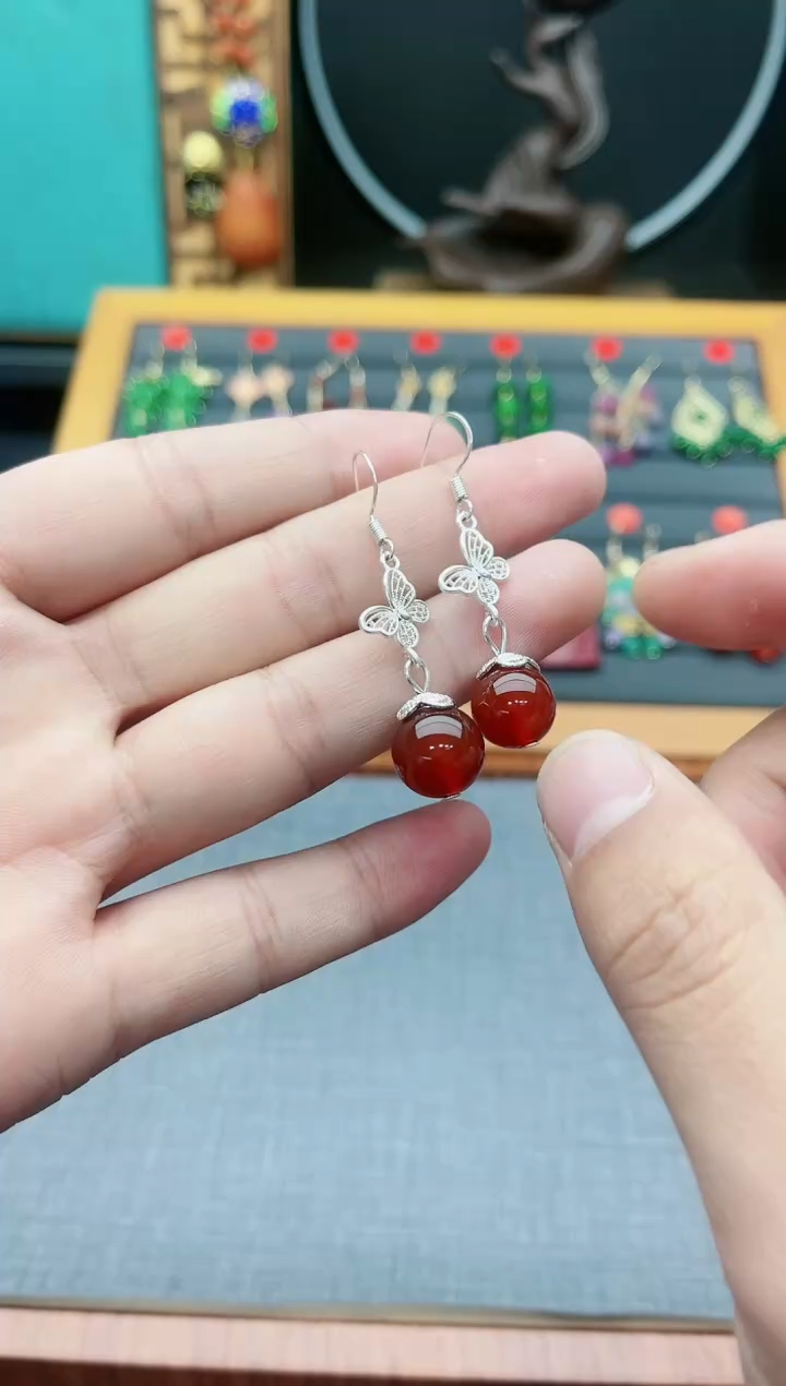 【闪购商品】南红玛瑙耳饰银S925镶嵌417000