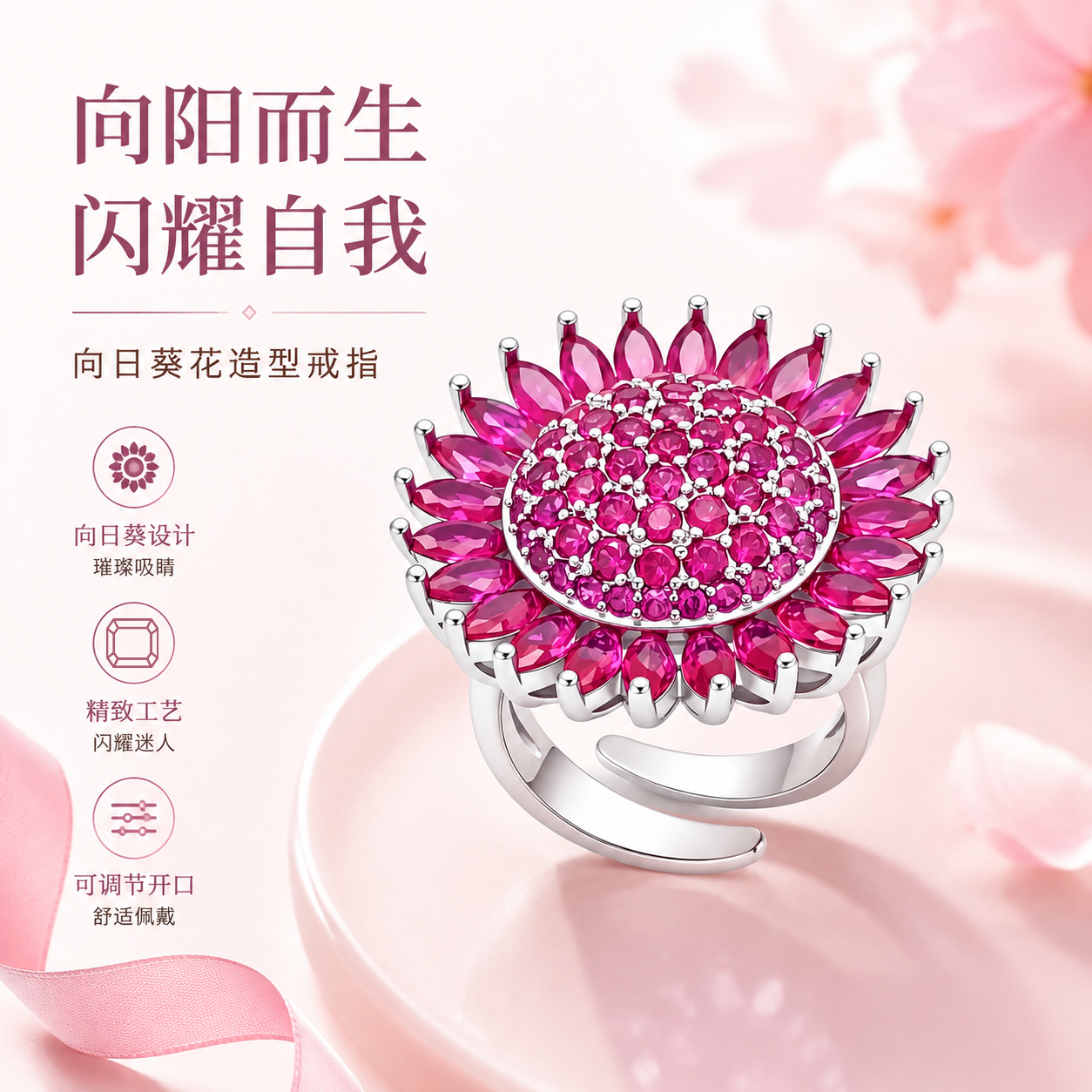 铜合金合成锆石戒指 【向阳而生】轻奢精致时尚戒指 VWHL-011832