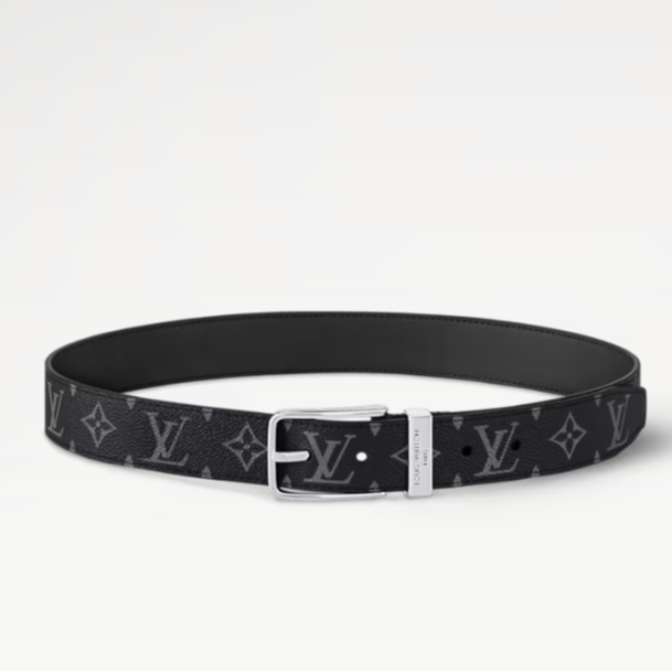 99新 LouisVuitton/路易威登 针扣银标黑花腰带 3.5CM宽 百搭休闲