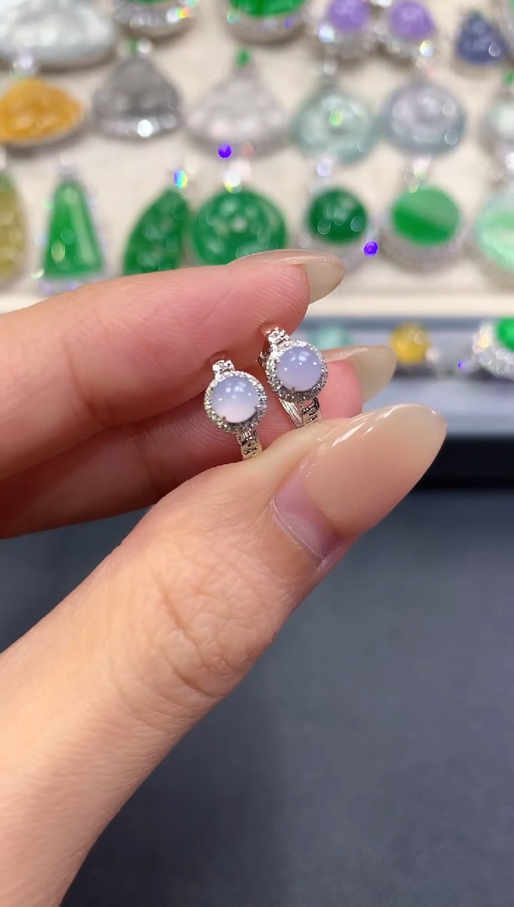 【闪购商品】翡翠耳饰18K金镶嵌w1  紫货有色差