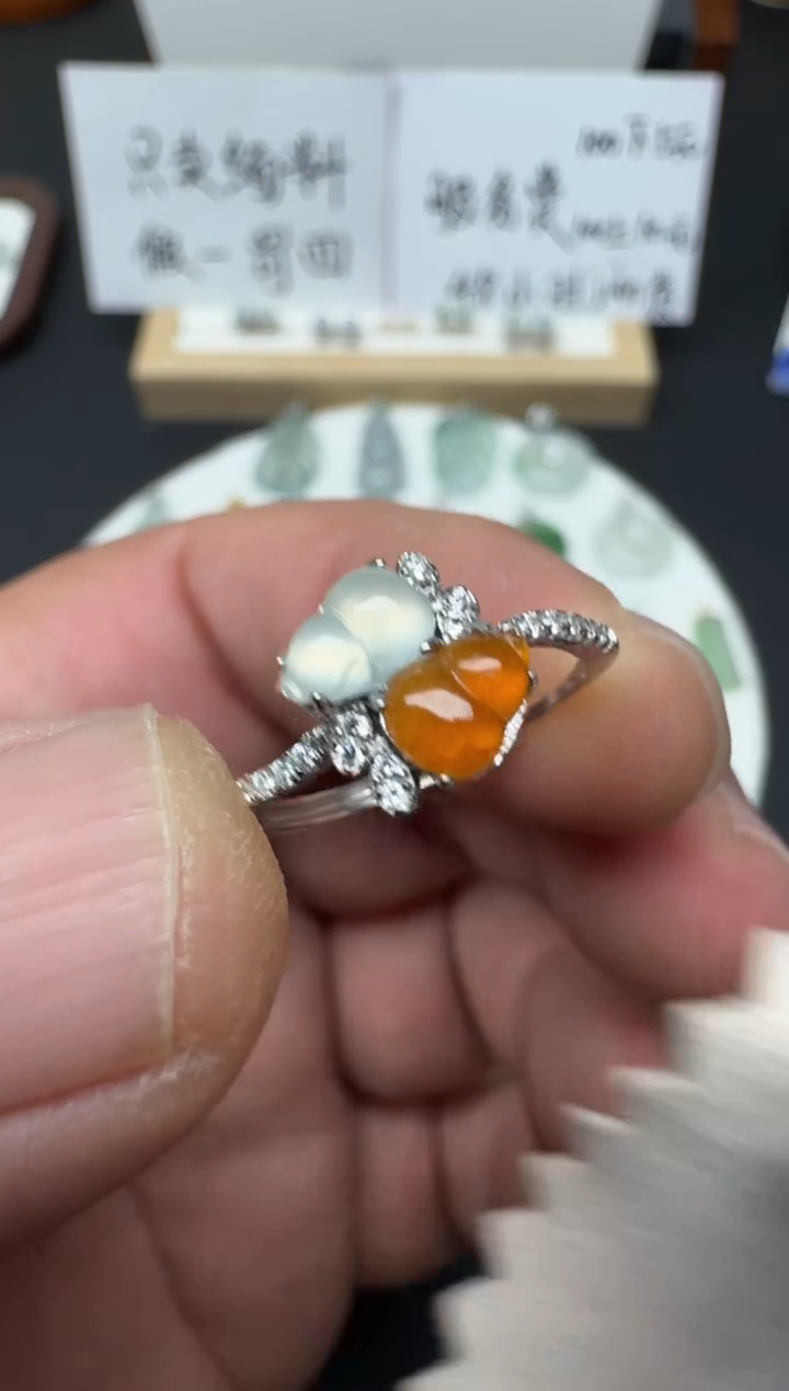 银S925镶嵌戒指翡翠 （17号）纯天然A货缅甸翡翠  戒指