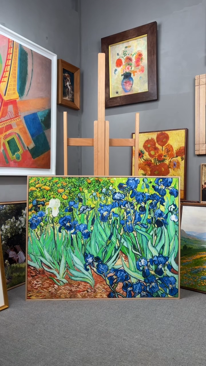横款梵高鸢尾花大尺寸实木画框装裱