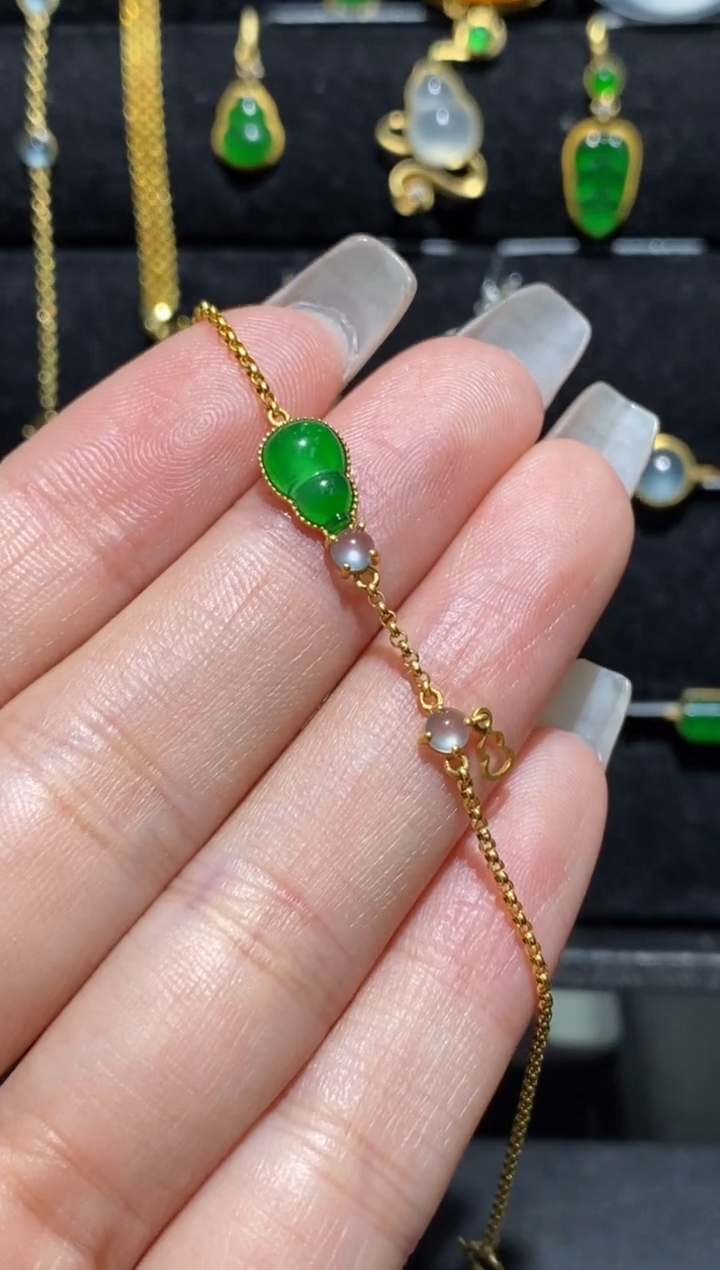 【闪购商品】翡翠手链18K金镶嵌手链