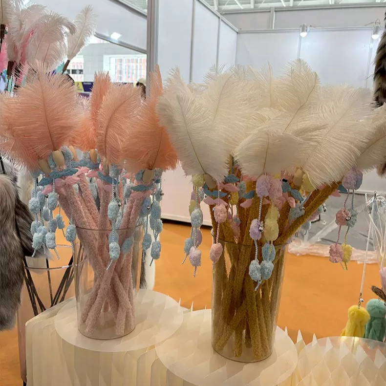 鸵鸟毛逗猫棒毛绒木杆羽毛逗猫棒