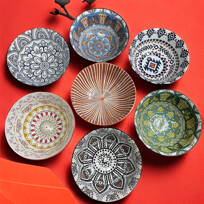 拍1发5只颜色随机）6.25英寸陶瓷吃饭碗米饭碗高颜值釉下彩家用