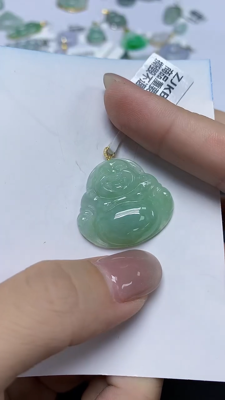 翡翠18K金镶嵌颈饰天然缅甸翡翠A货