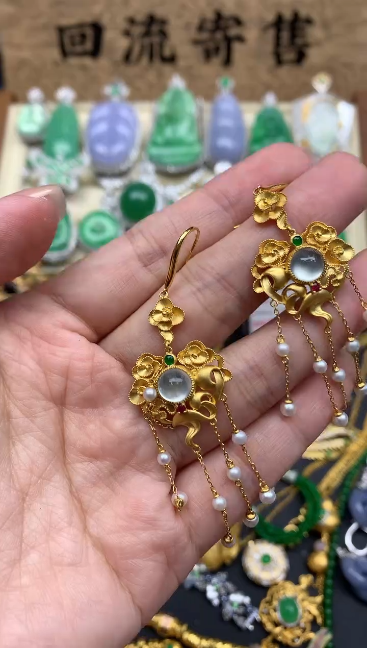 【闪购商品】翡翠耳饰18K金镶嵌489-中国好珍宝