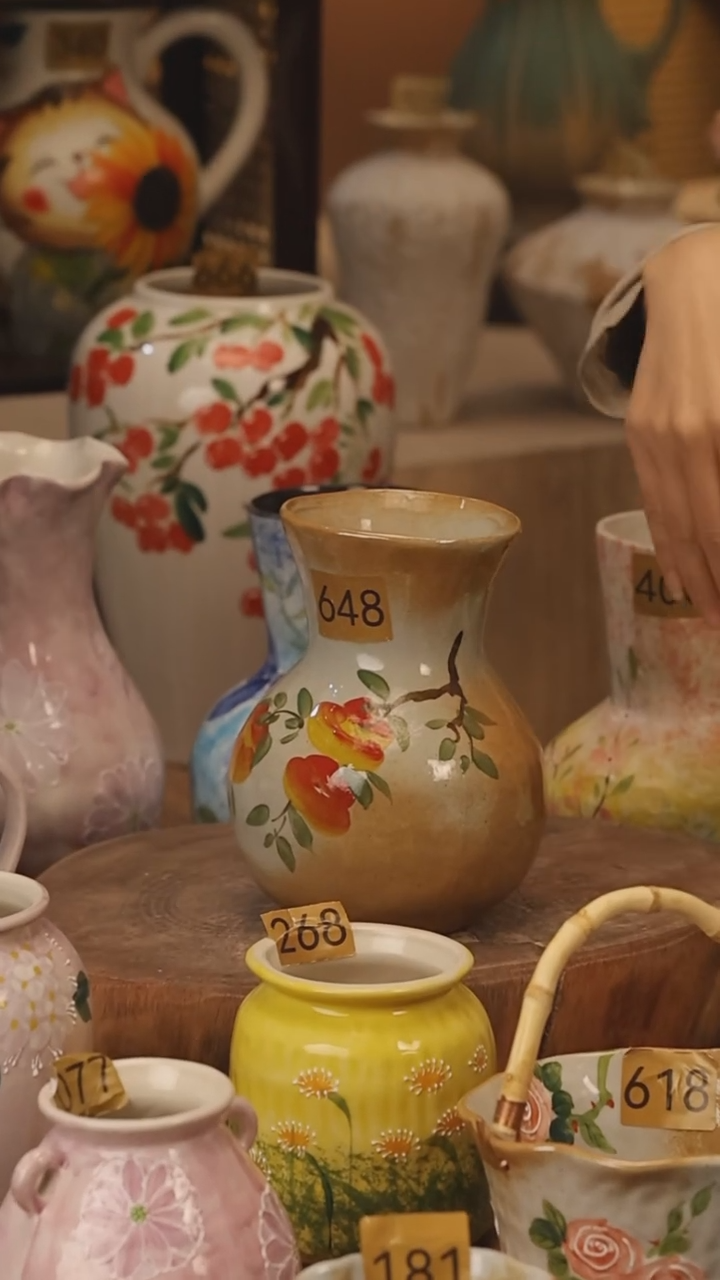 陶瓷景德镇设计师手作花器摆件侘寂风@M648@