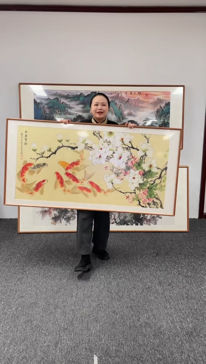 【闪购商品】国画九鱼图玉兰横版155*78绘画作品