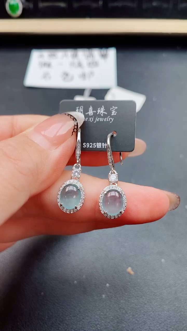 翡翠银S925镶嵌耳饰5085