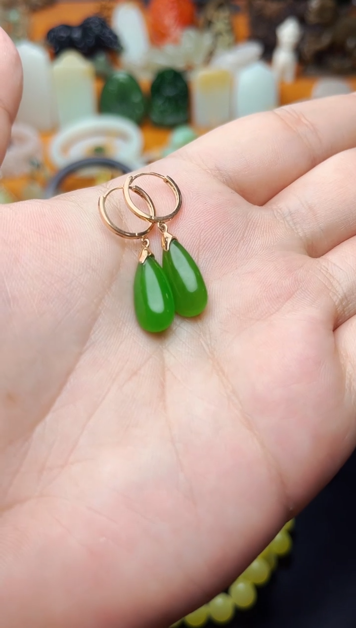 【闪购商品】和田玉耳饰18K金镶嵌耳饰01