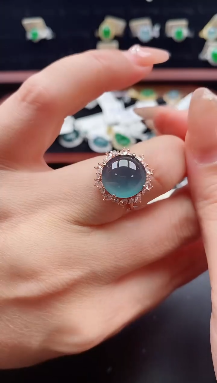 银S925镶嵌戒指翡翠1