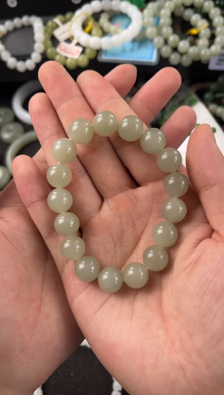 【闪购商品】和田玉手串未镶嵌且末青白手串卡12微色差
