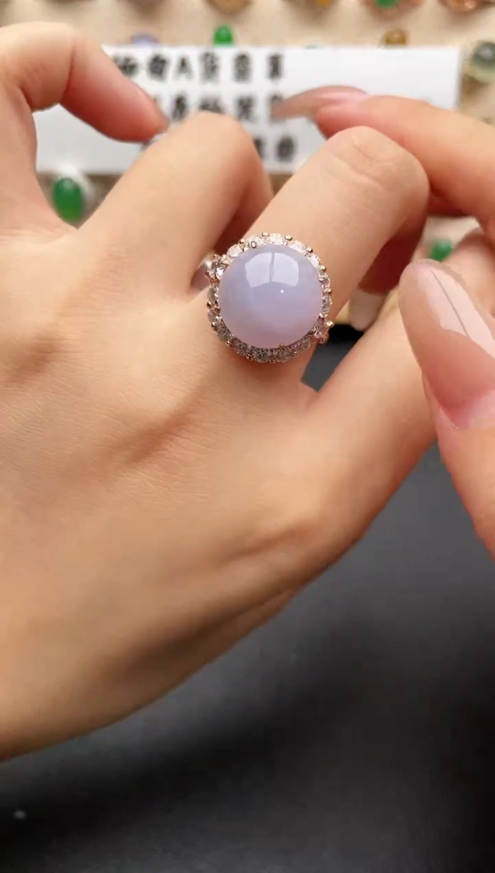 银S925镶嵌戒指翡翠一物一证一礼盒