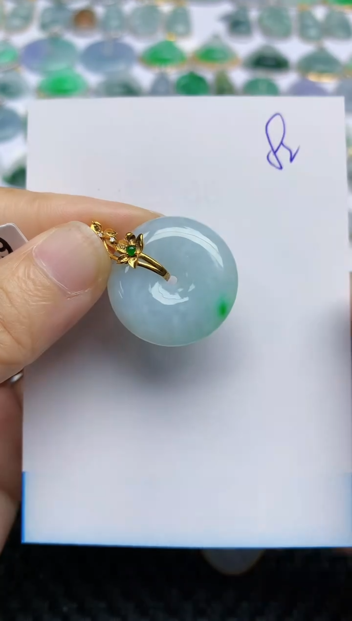 【闪购商品】翡翠挂件18K金镶嵌天然A货翡翠 82