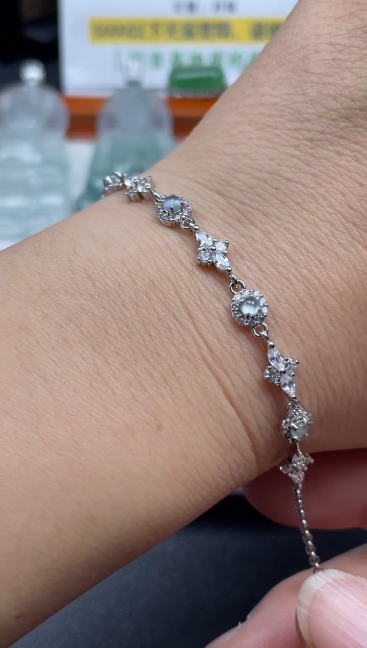 【闪购商品】翡翠手链银S925镶嵌天然缅甸翡翠A货手链