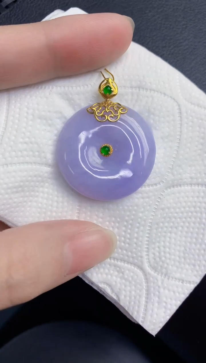 颈饰18K金镶嵌翡翠天然翡翠缅甸A货