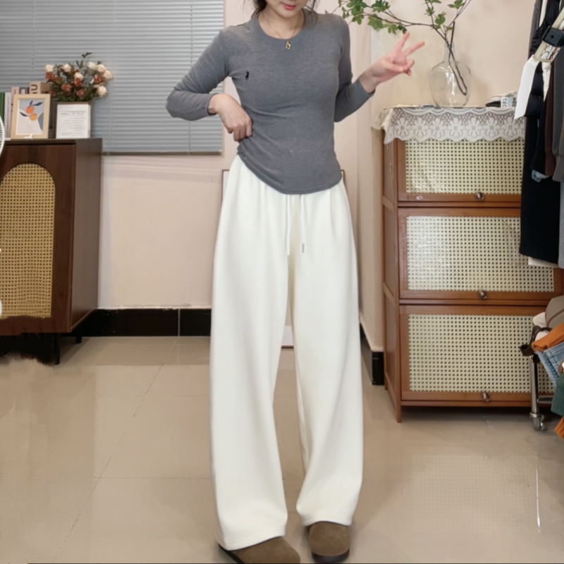 小个子毛巾裤加绒加厚休闲裤阔腿裤拖地外穿窄版直筒裤垂感保暖