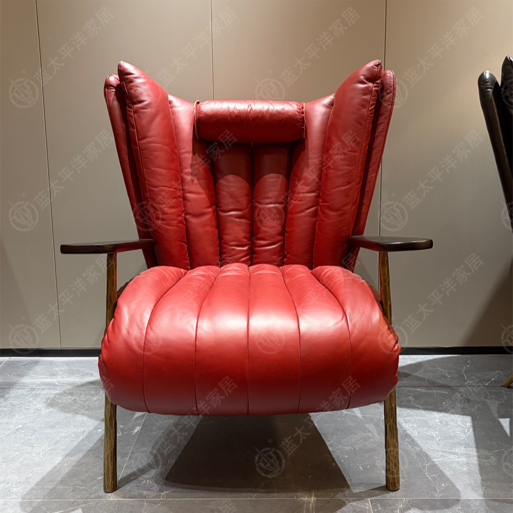 马爹利单椅 茶室主人椅客椅 全真皮雪茄椅休闲椅中古风锻打单人椅