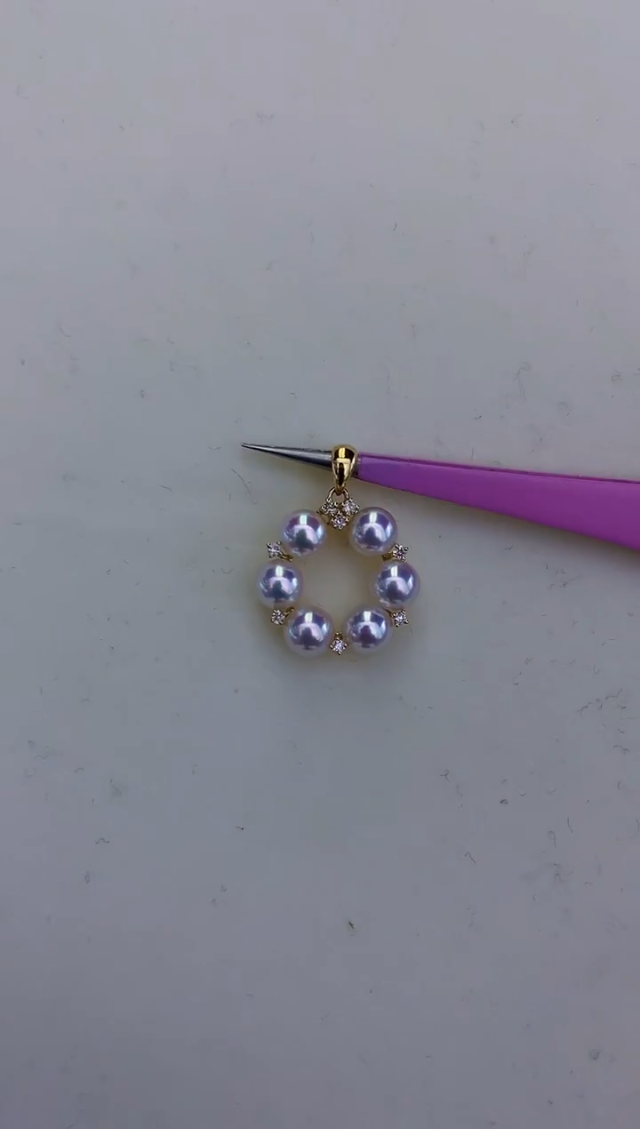 【岛主珍珠】海水akoya珍珠5-6mm18K金甜甜圈吊坠赠S925银链