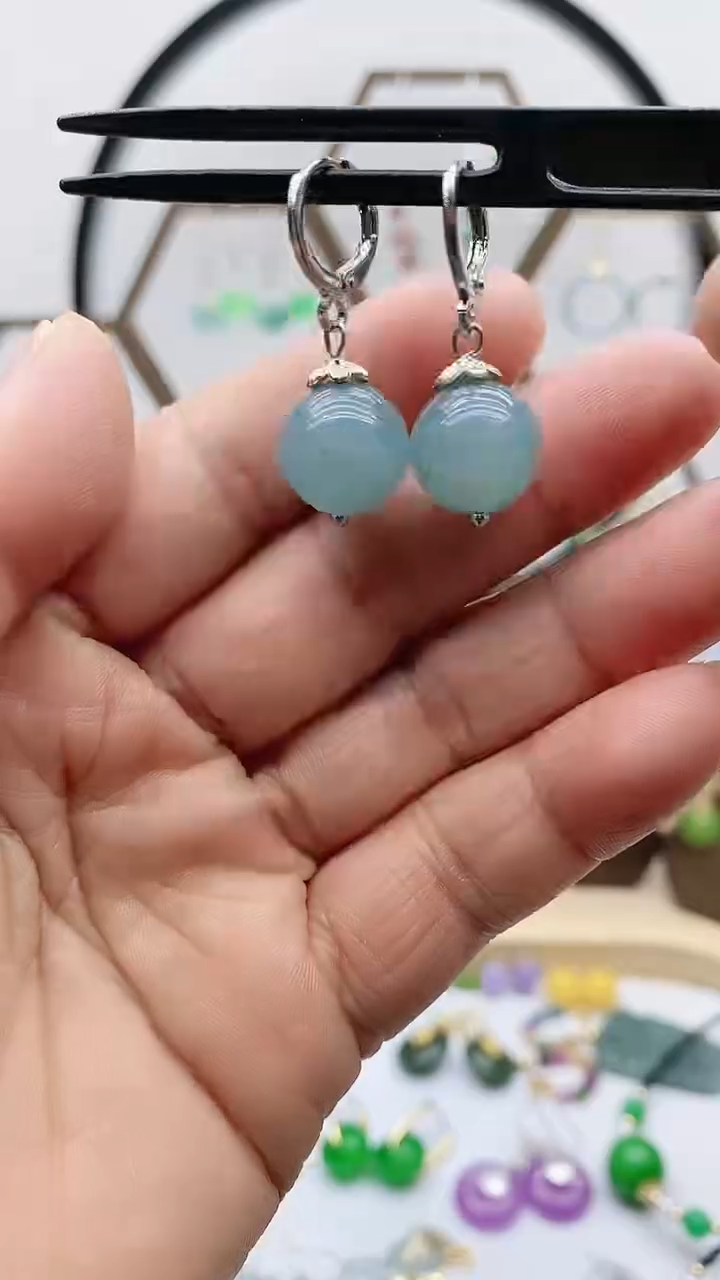 未镶嵌石英质玉（天山翠）耳饰173