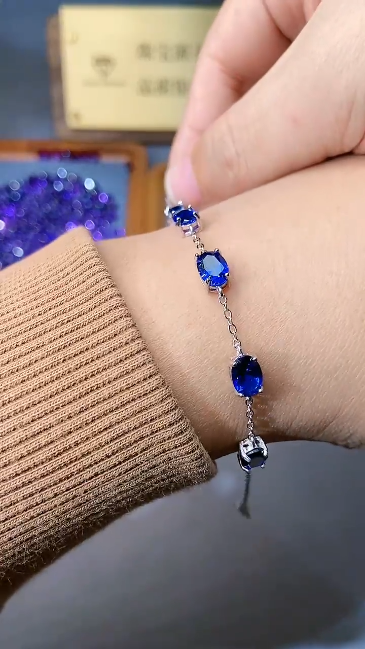 【闪购商品】蓝宝石手链银S925镶嵌321