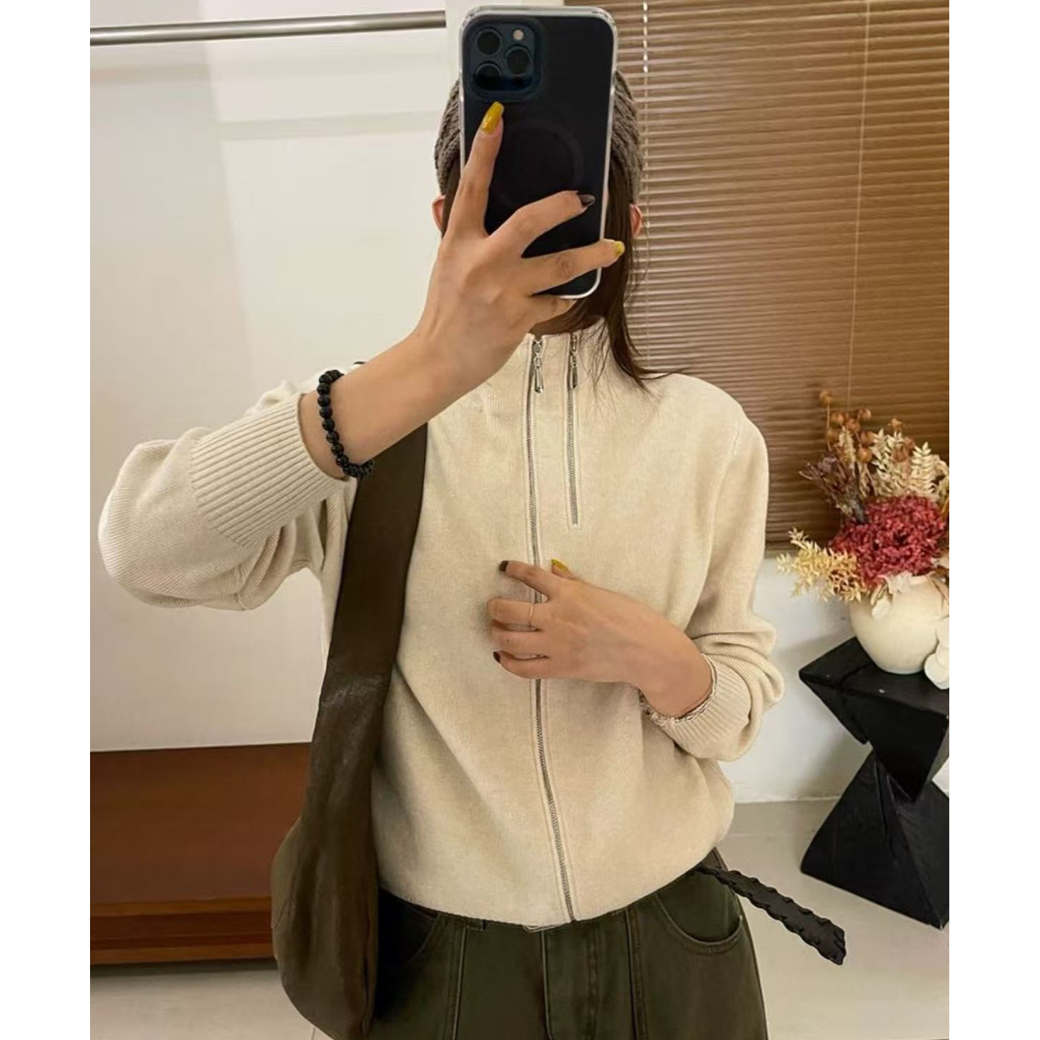 2025年冬季新款小立领厚版毛衣衫打底双拉链设计款88666