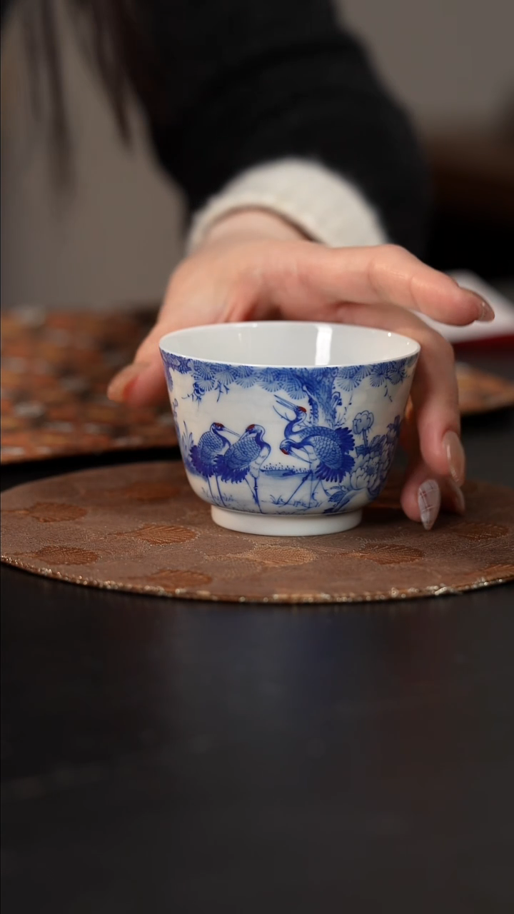 【闪购商品】杯看山柴窑青花仙鹤