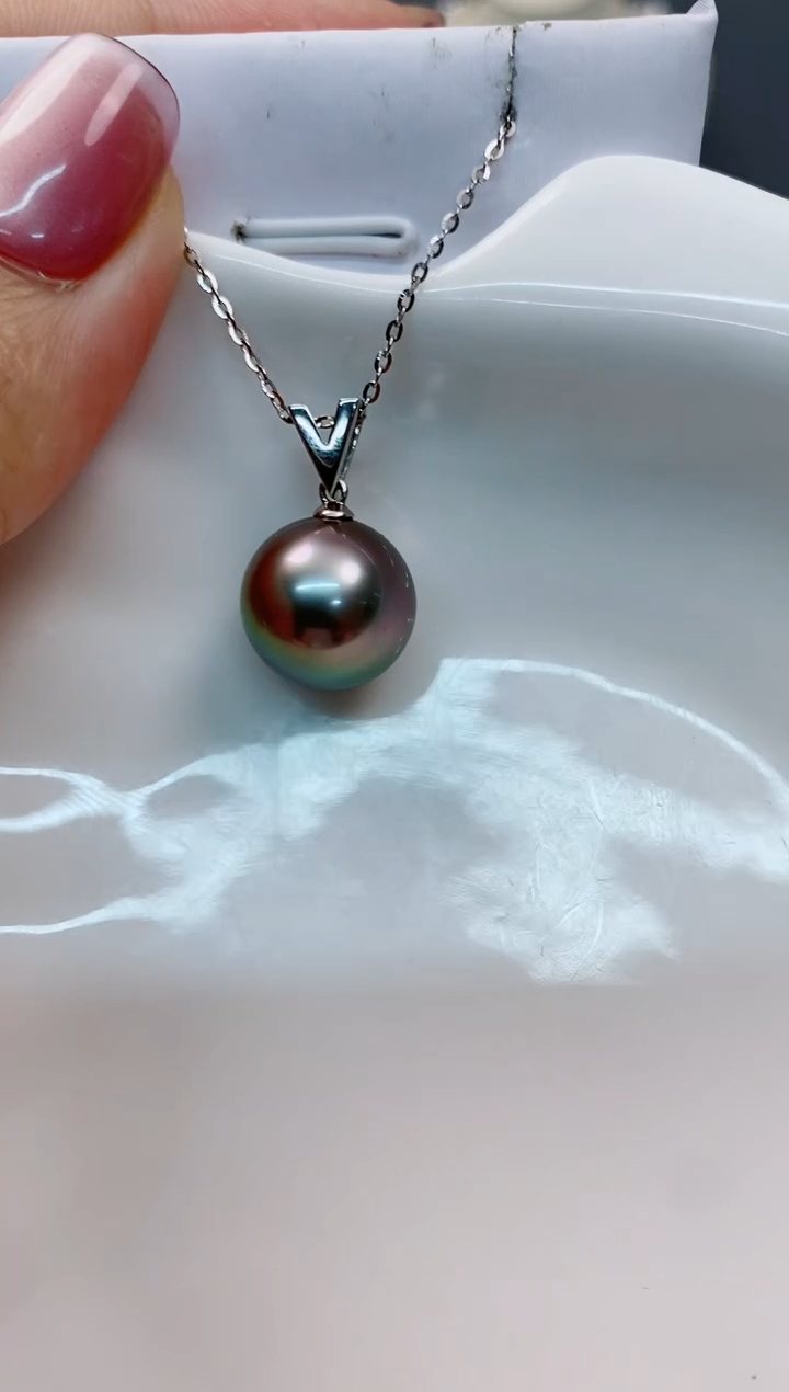 【闪购商品】海水珍珠吊坠(赠链)18K金镶嵌12-13大溪地黑珍珠吊坠