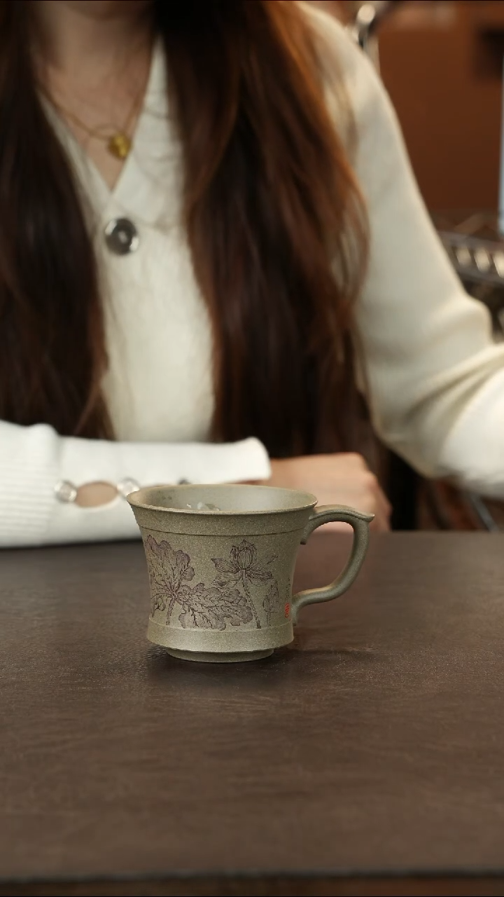 紫砂茶叶罐蒋文琴把杯 荷塘清趣