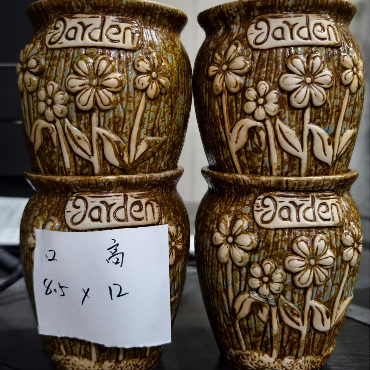 简约浮雕花朵设计透气陶瓷多肉花盆用于小老桩植物四个一组