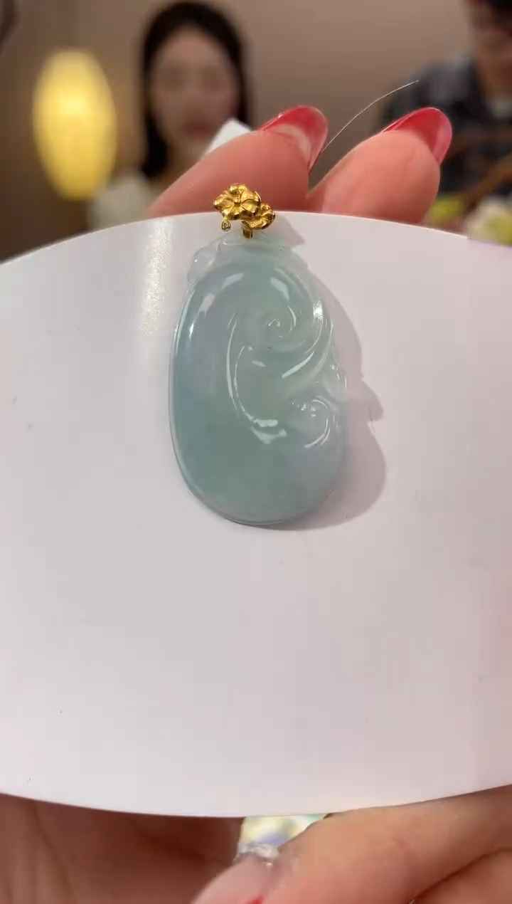 【闪购商品】翡翠颈饰18K金镶嵌天然缅甸a货翡翠