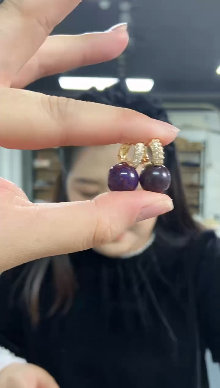 【闪购商品】苏纪石（舒俱来）耳钉未镶嵌多样性发其一颜色微差