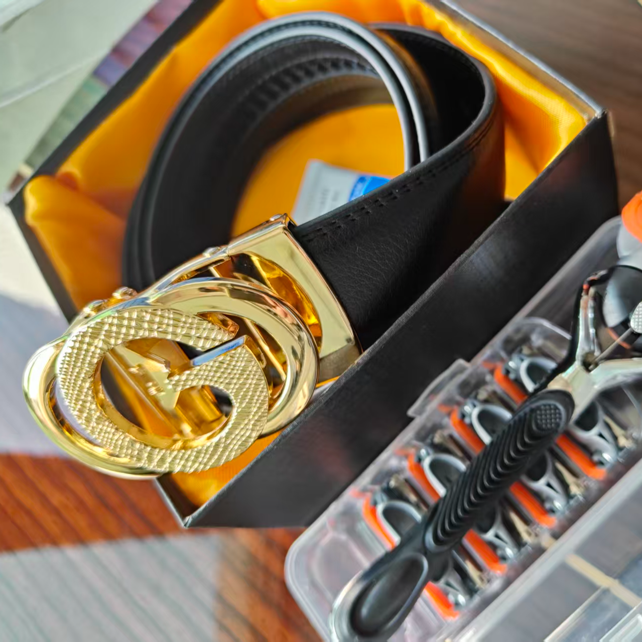 双G男士皮带真皮本命年腰带高档马年送老公男友礼物双扣礼盒腰带