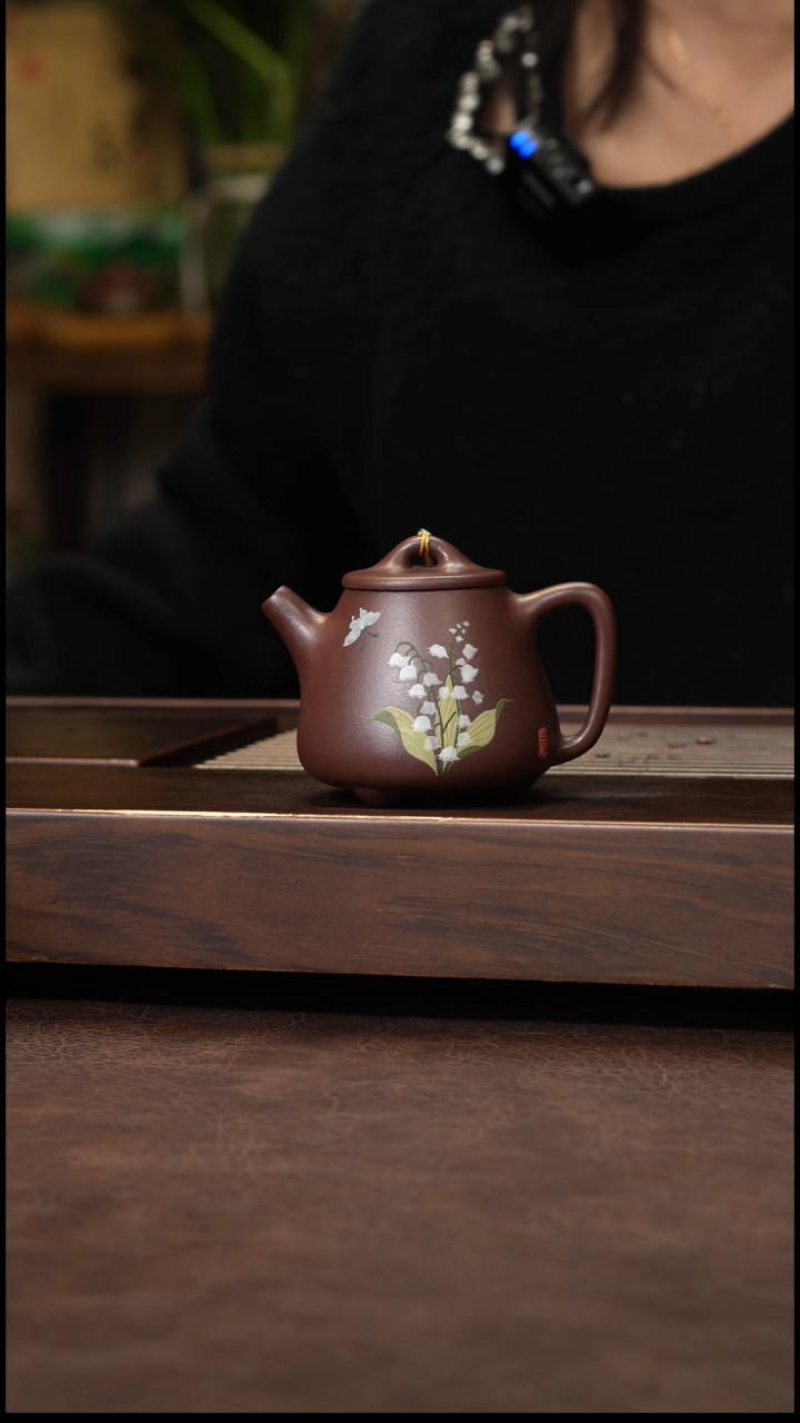 茶壶紫砂紫泥泥绘小高瓢-130cc左右